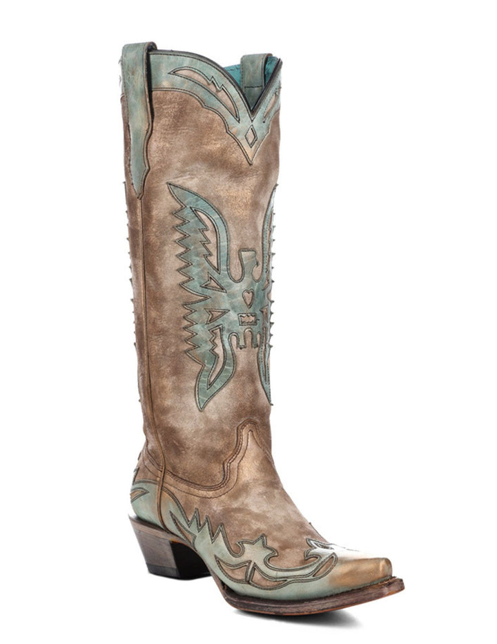 Corral Womens Turquoise Eagle Overlay Boots