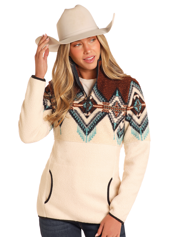 Panhandle Womens Aztec Border Berber Pullover