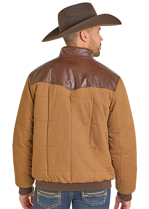 Panhandle Mens Camel Twill Puffer Bomber Jacket