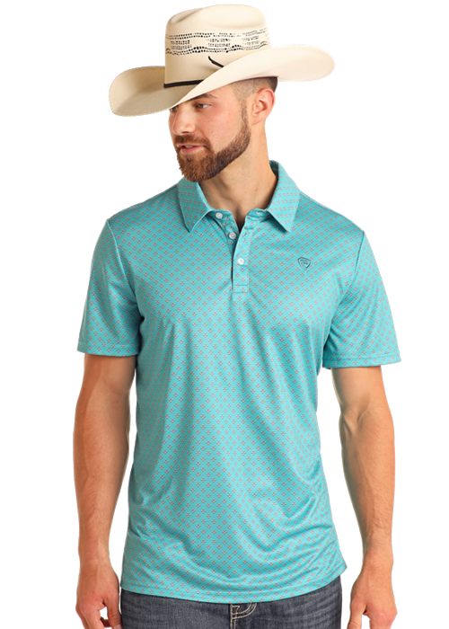 Panhandle Mens Turquoise Geo Printed Polo