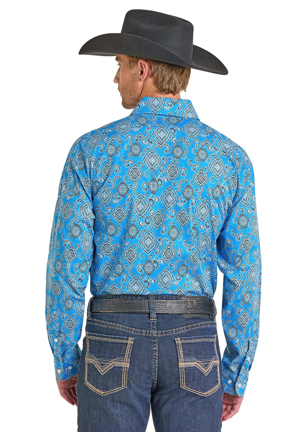 Panhandle Mens Turquoise Medallion Print Long Sleeve Shirt