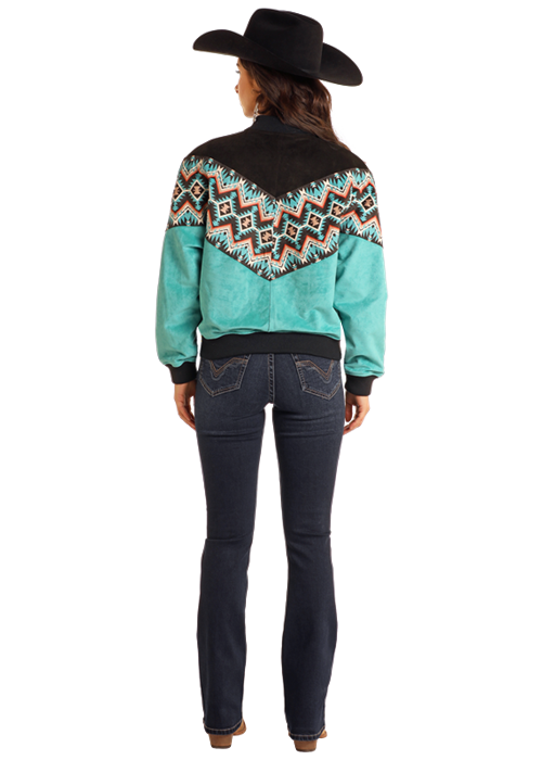 Panhadle Womens Turquoise Aztec Border Jacket