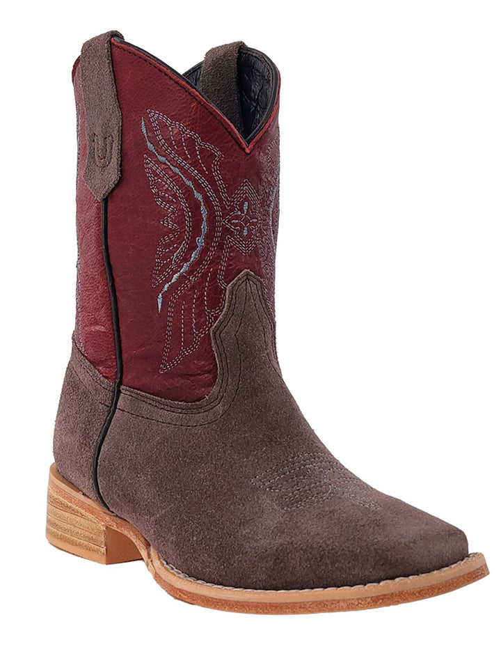 R, Watson Kids Charcoal Roughout Wide Square Toe Boots