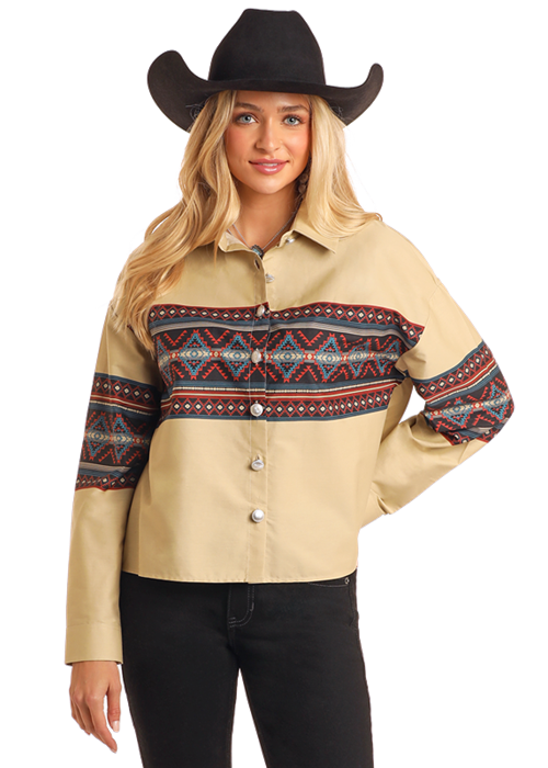 Panhandle Womens Taupe Aztec Border Shirt