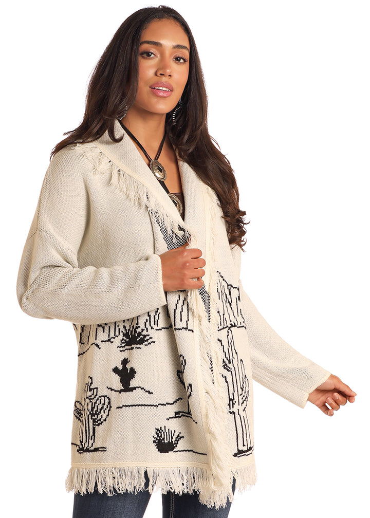 Panhandle Womens Cream Desertscape Long Cardigan