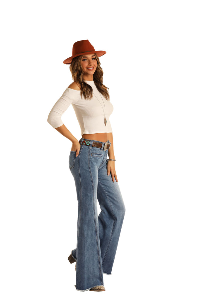 Ladies Panhandle Slim Light Wash Palazzo Jeans