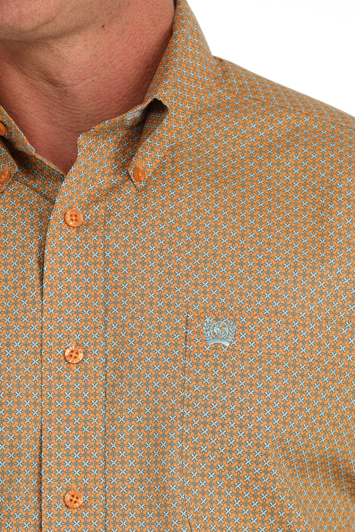 Cinch Mens Orange Printed Long Sleeve Shirt