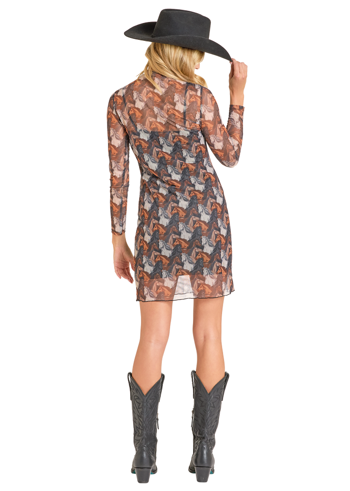 Panhandle Womens Horse Print Mesh Dress