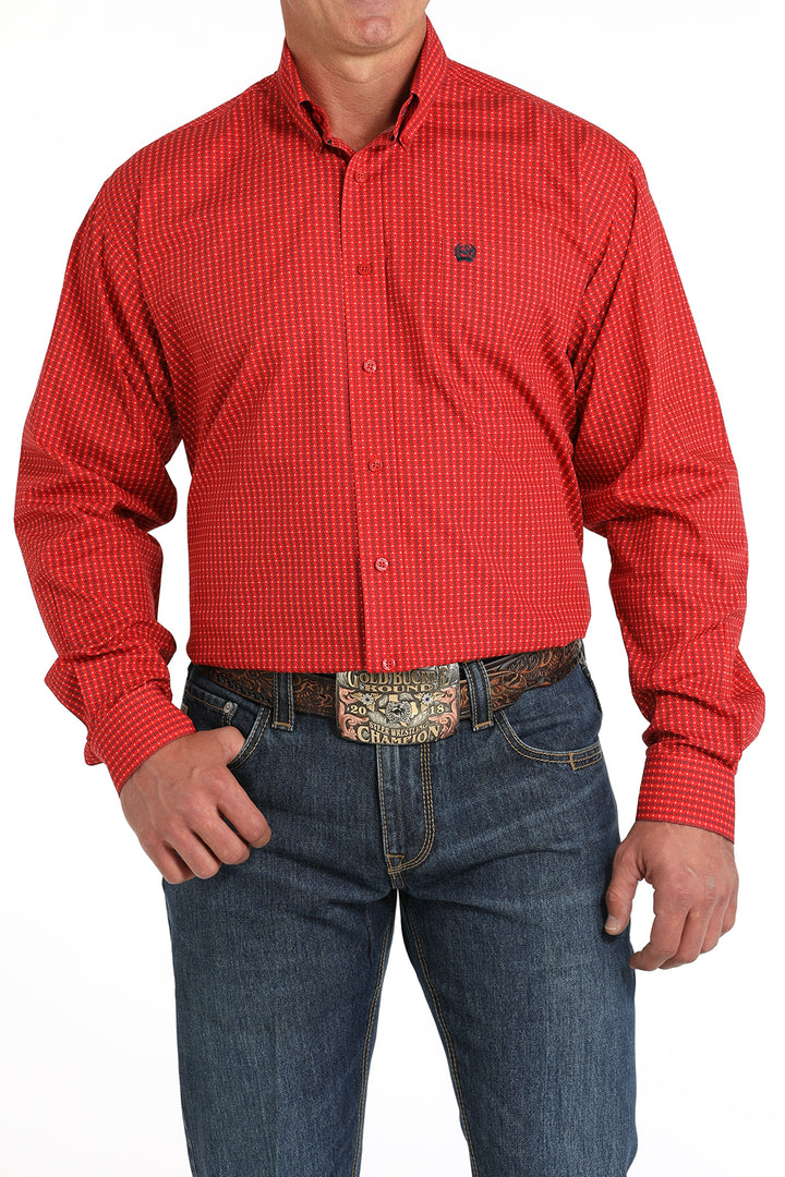 Cinch Mens Red Money Print Long Sleeve Shirt