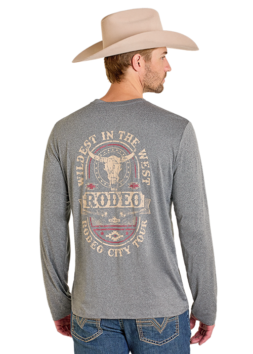 Panhandle Mens Charcoal Longhorn Graphic Long Sleeve Shirt