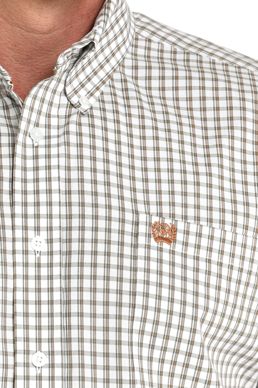 Cinch Mens White Plaid Long Sleeve Shirt
