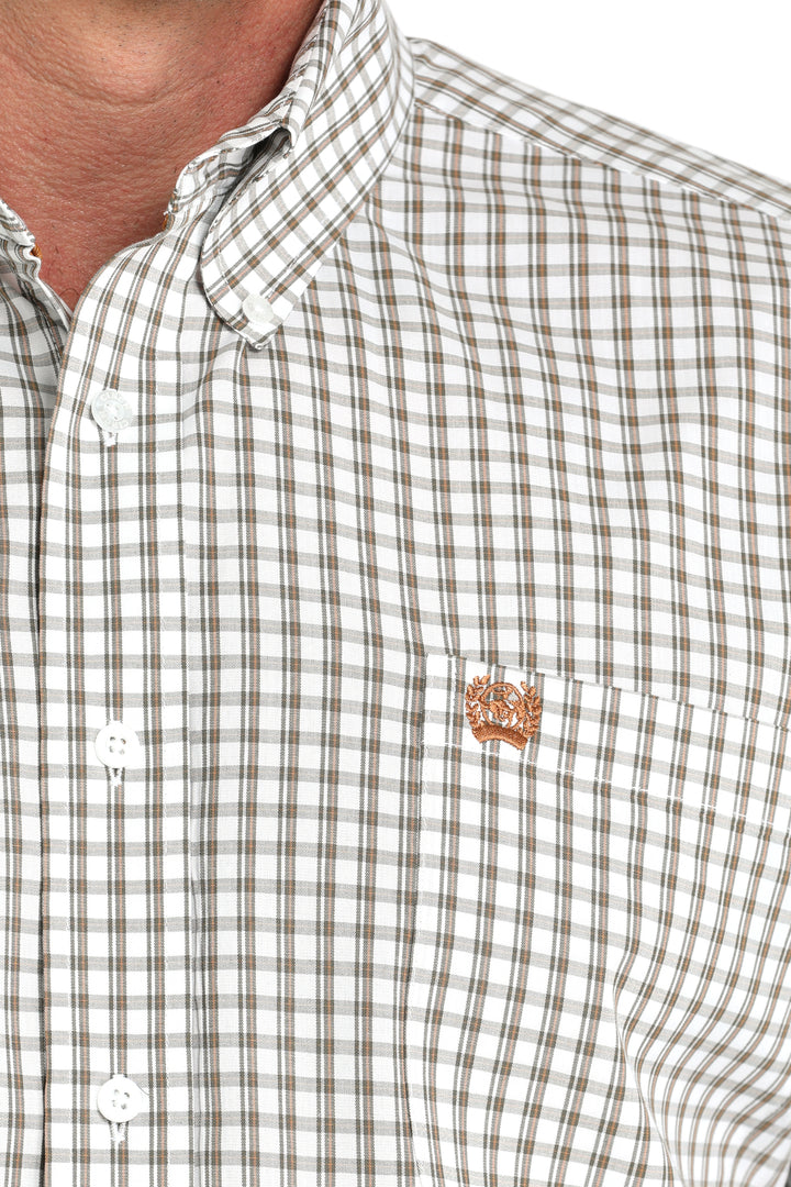 Cinch Mens White Plaid Long Sleeve Shirt