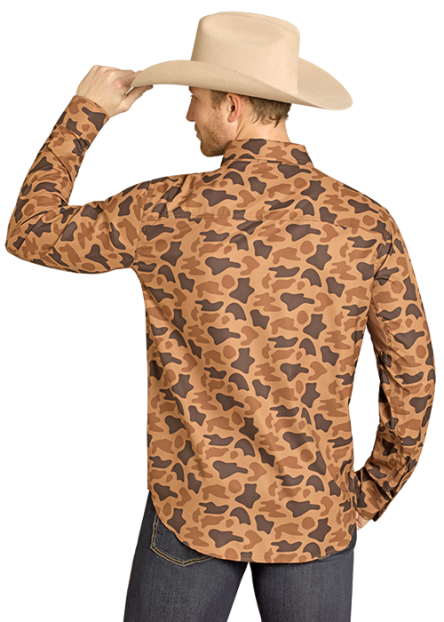 Panhandle Mens Camel Camo Tek Long Sleeve Shirt