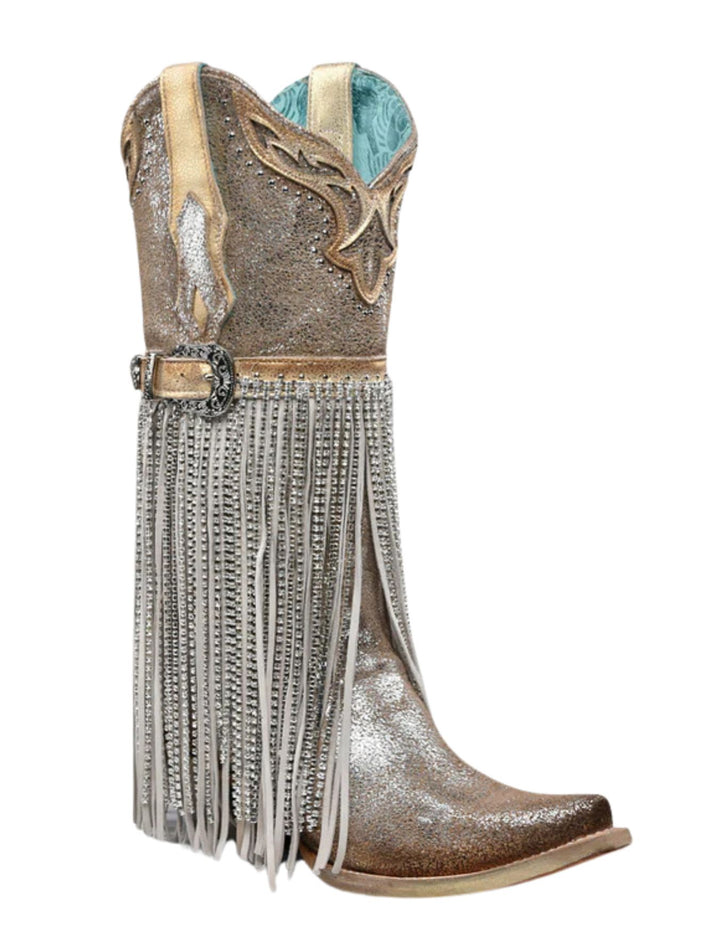 Corral Womens Silver Metallized Crystal Fringe Boots