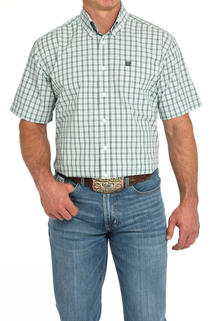 Cinch Mens Turquoise Plaid Short Sleeve Shirt