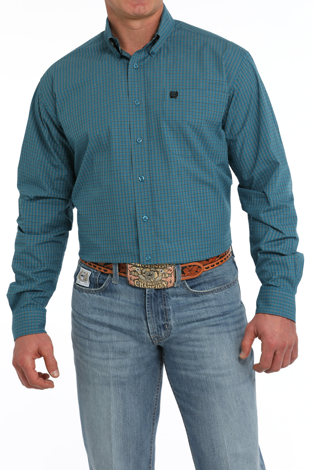 Cinch Mens Teal Plaid Long Sleeve Shirt