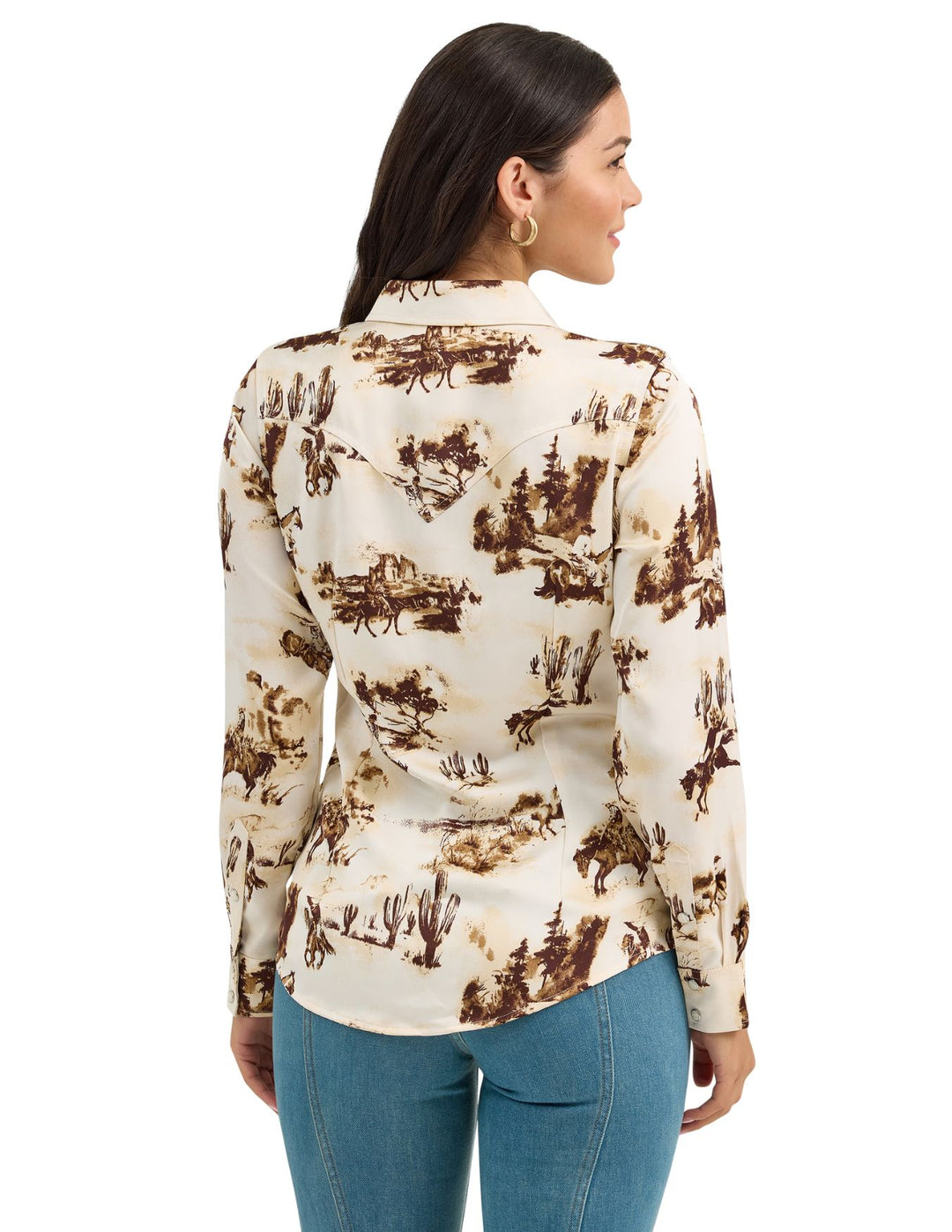 Wrangler Womens Bold Bucking Cowboy Western Snap Shirt