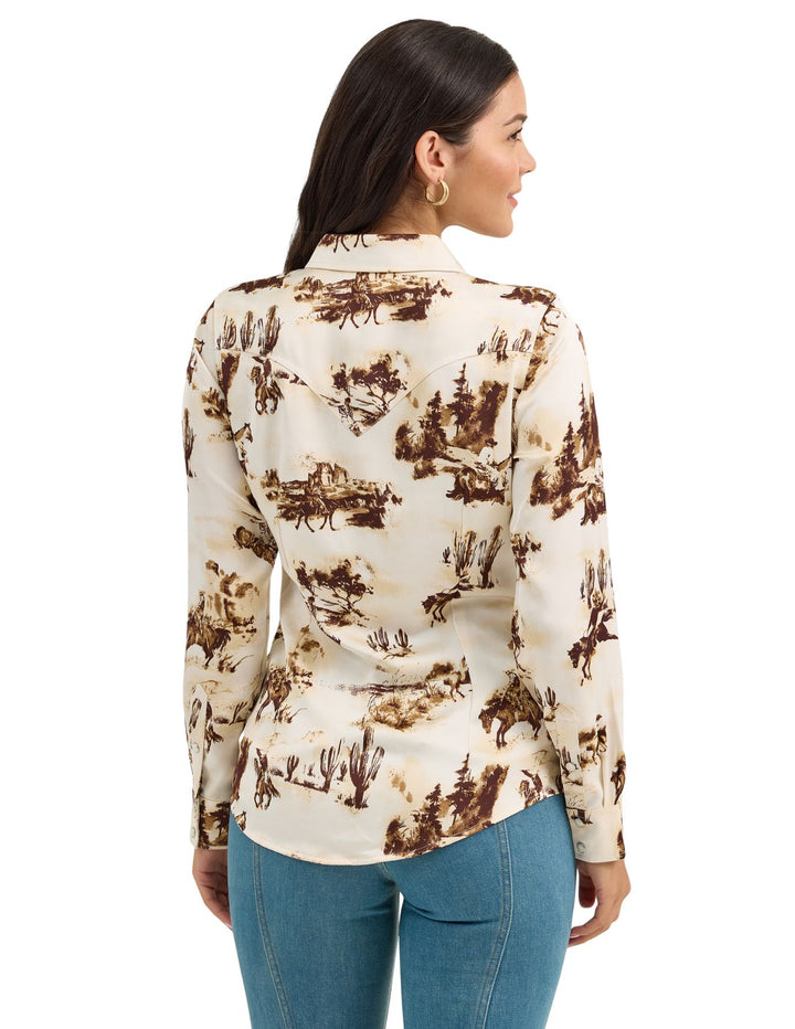 Wrangler Womens Bold Bucking Cowboy Western Snap Shirt