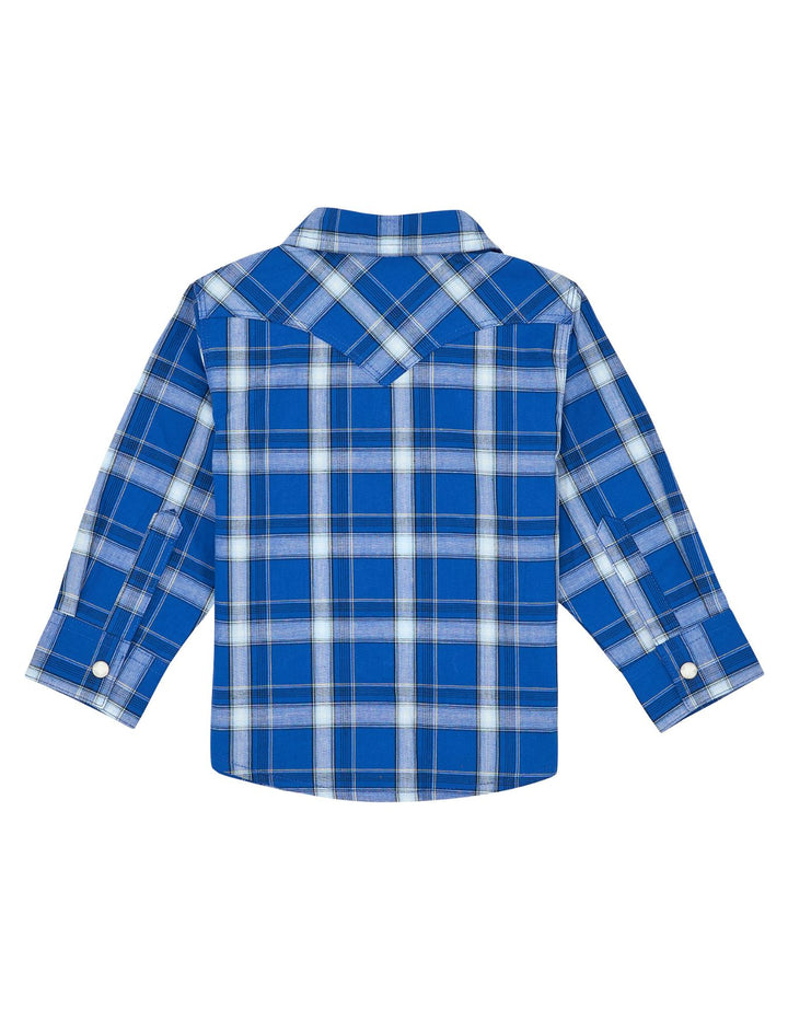 Wrangler Boys Blue Plaid Long Sleeve Shirt