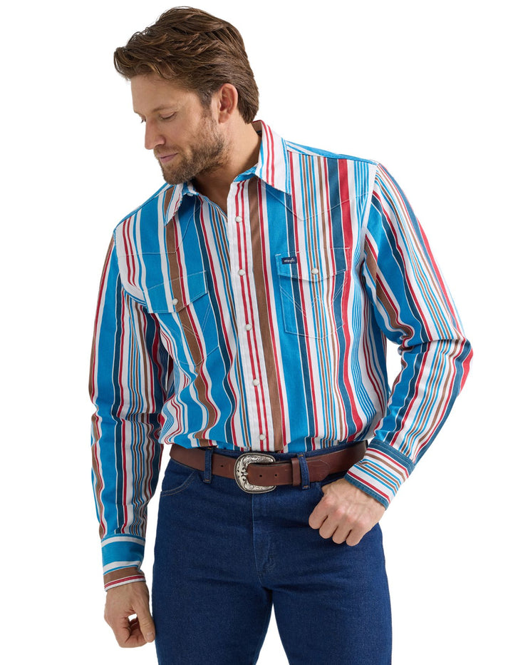 Wrangler Mens Vintage Striped Brushpopper Classic Fit Shirt