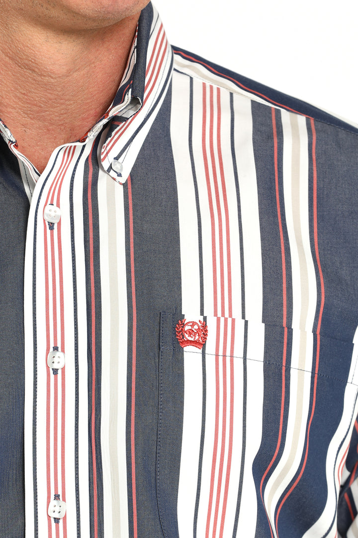 Cinch Mens Navy Striped Long Sleeve Shirt