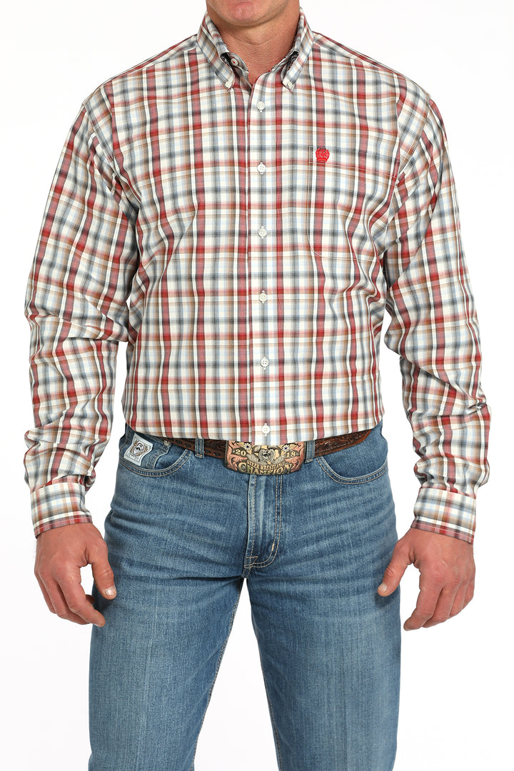 Cinch Mens Cream Plaid Long Sleeve Shirt