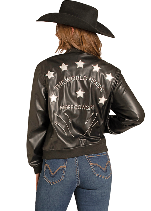Panhandle Womens Black Pleather Bomber Jacket
