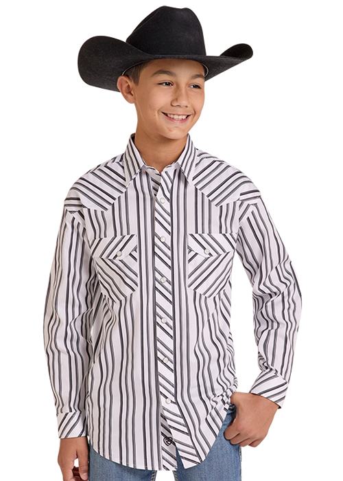 Panhandle Boys Grey Stripe Long Sleeve Shirt
