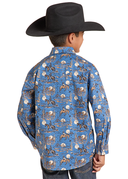 Panhandle Boys Blue Novelty Printed Long Sleeve Shirt