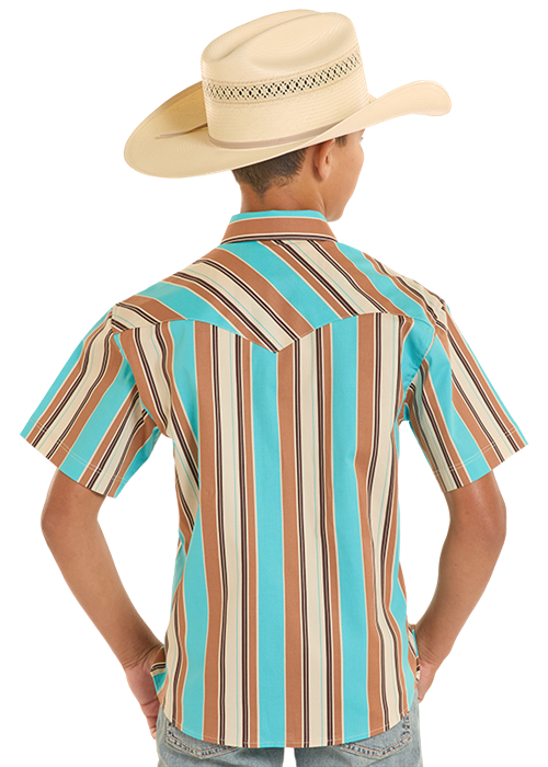 Panhandle Bokys Teal Striped Short Sleeve Shirt