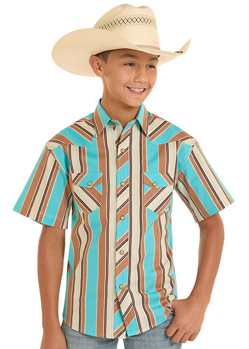 Panhandle Bokys Teal Striped Short Sleeve Shirt