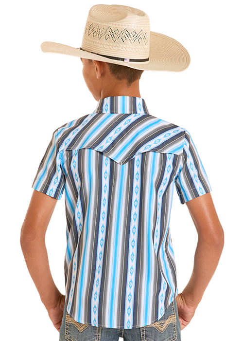 Panhandle Boys Striped Print Tek Short Sleeve Shirt