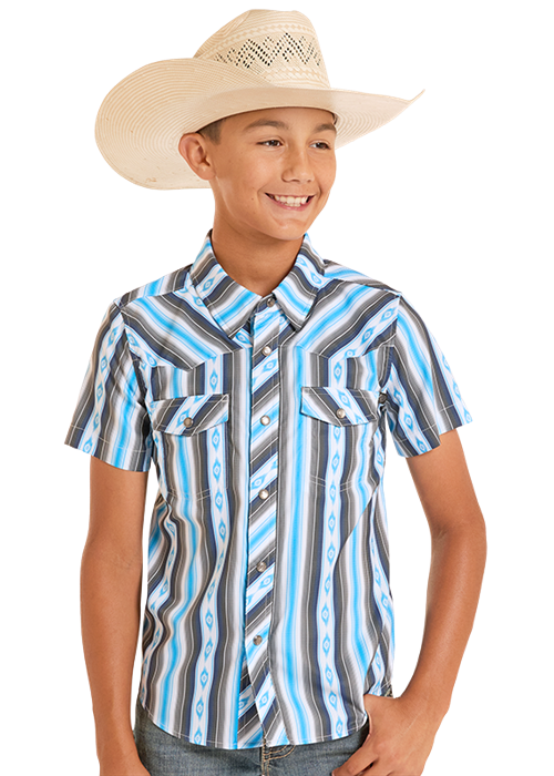 Panhandle Boys Striped Print Tek Short Sleeve Shirt