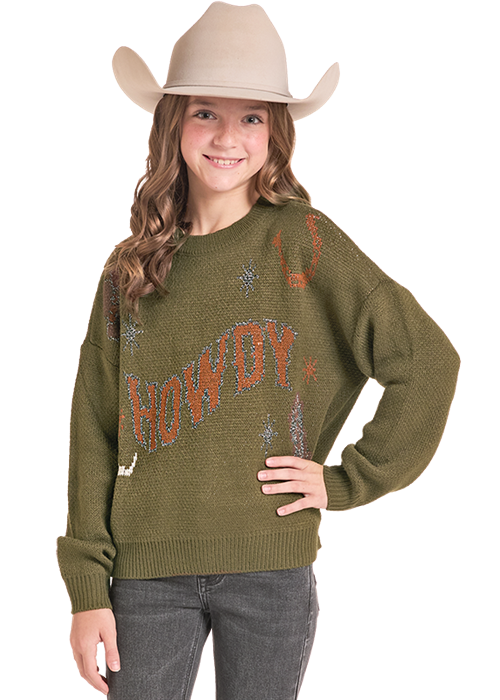 Panhandle Girls Howdy Olive Pullover