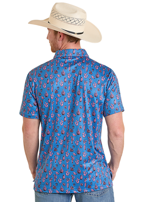 Panhandle Mens Pink Cactus Print Polo