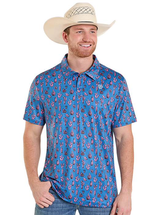 Panhandle Mens Pink Cactus Print Polo