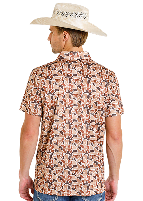 Panhandle Mens Camo Steer Print Polo