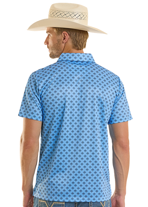 Panhandle Mens Blue Geo Print Polo