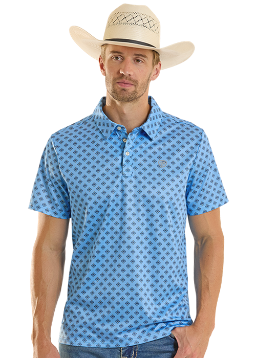 Panhandle Mens Blue Geo Print Polo