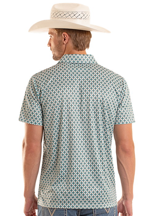 Panhandle Mens Teal Mini Aztec Polo