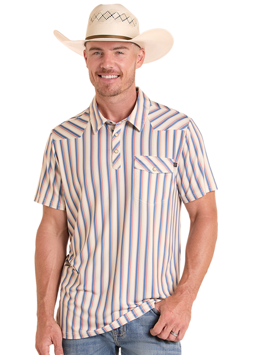 Panhandle Mens Natural Western Stripe Polo