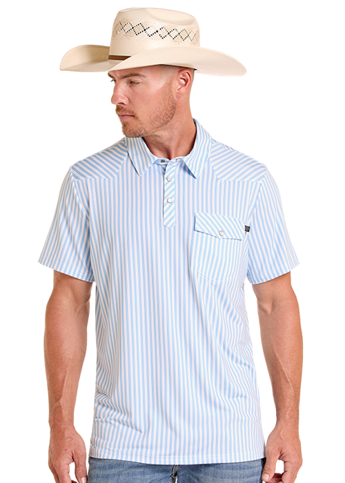 Panhandle Mens White Western Stripe Polo