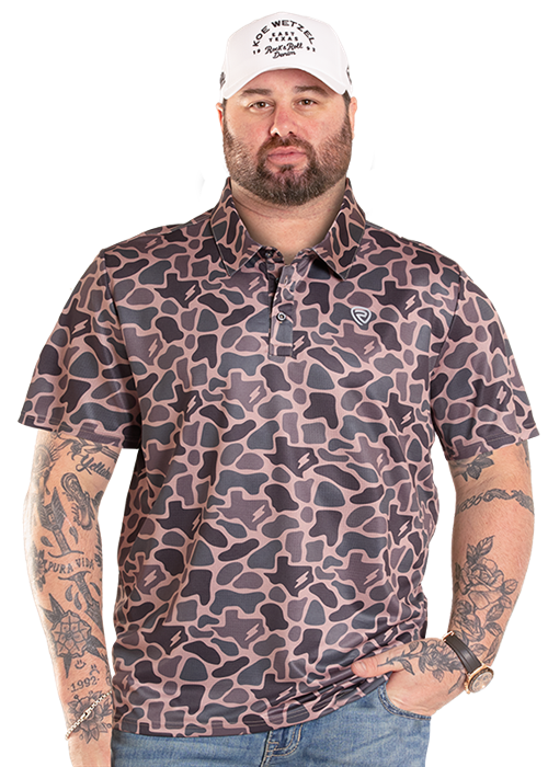 Panhandle Mens Koe Wetzel Tan Camo Polo