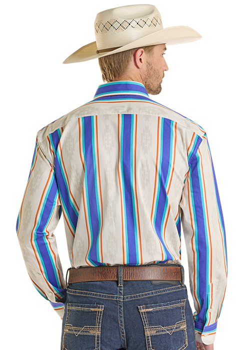 Panhandle Mens Blue Striped Long Sleeve Shirt