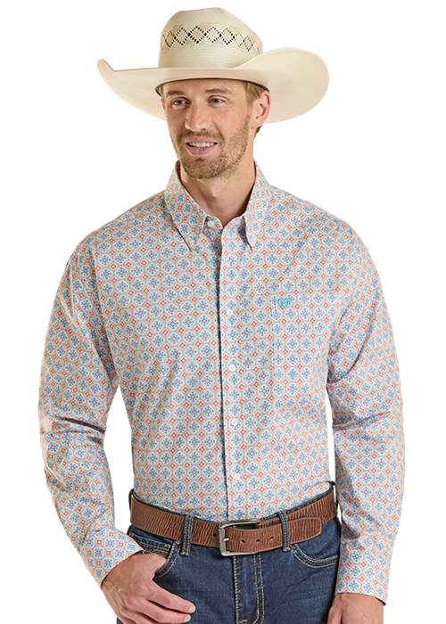 Panhandle Mens Orange Medallion Long Sleeve Shirt