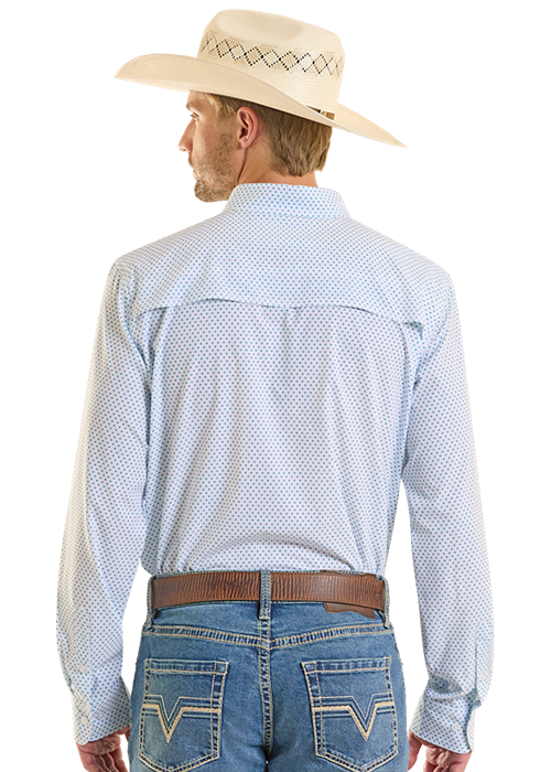 Panhandle Mens White Tek Mini Geo Print Shirt