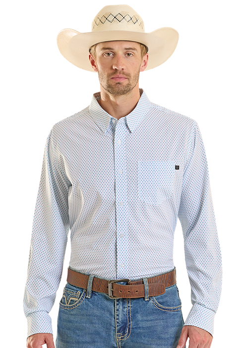 Panhandle Mens White Tek Mini Geo Print Shirt