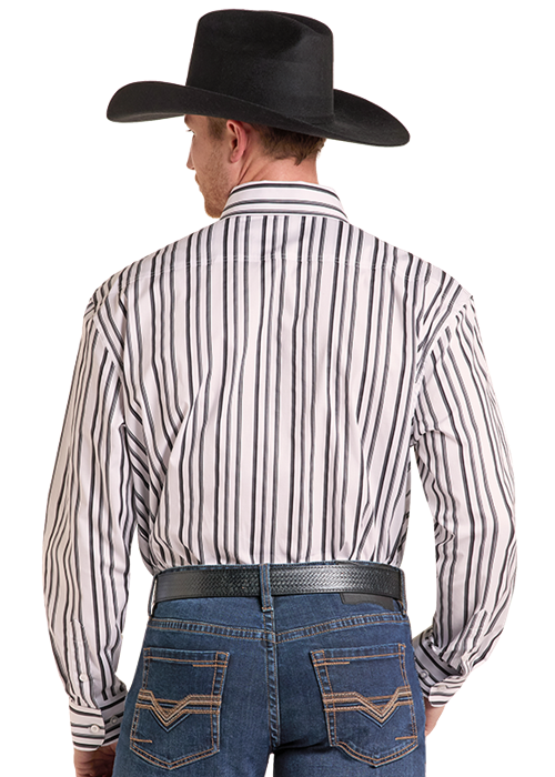 Panhandle Mens Grey Striped Long Sleeve Shirt