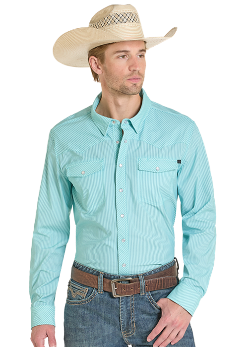 Panhandle Mens Tek Turquoise Long Sleeve Shirt