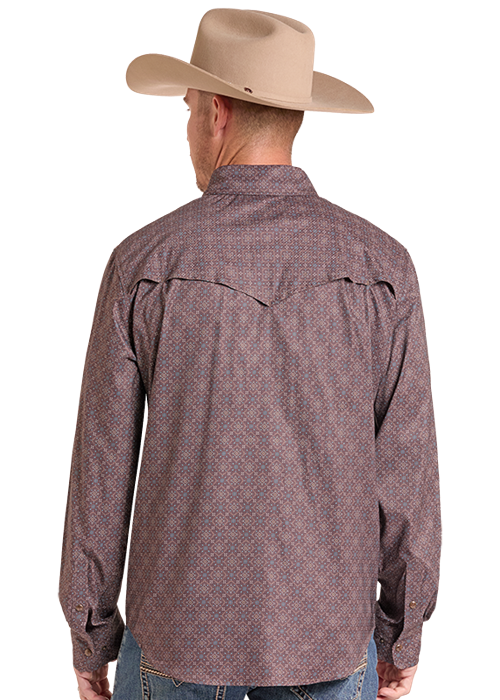 Panhandle Mens Tek Dark Brown Medallion Print Long Sleeve Shirt